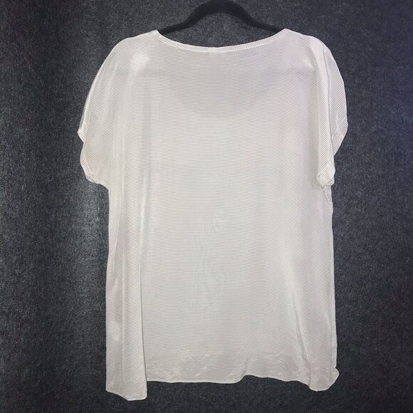 Eileen Fisher Womens Medium Top‎ Tan Stripe Short Sleeve 100% Silk Career Wear - Picture 7 of 10